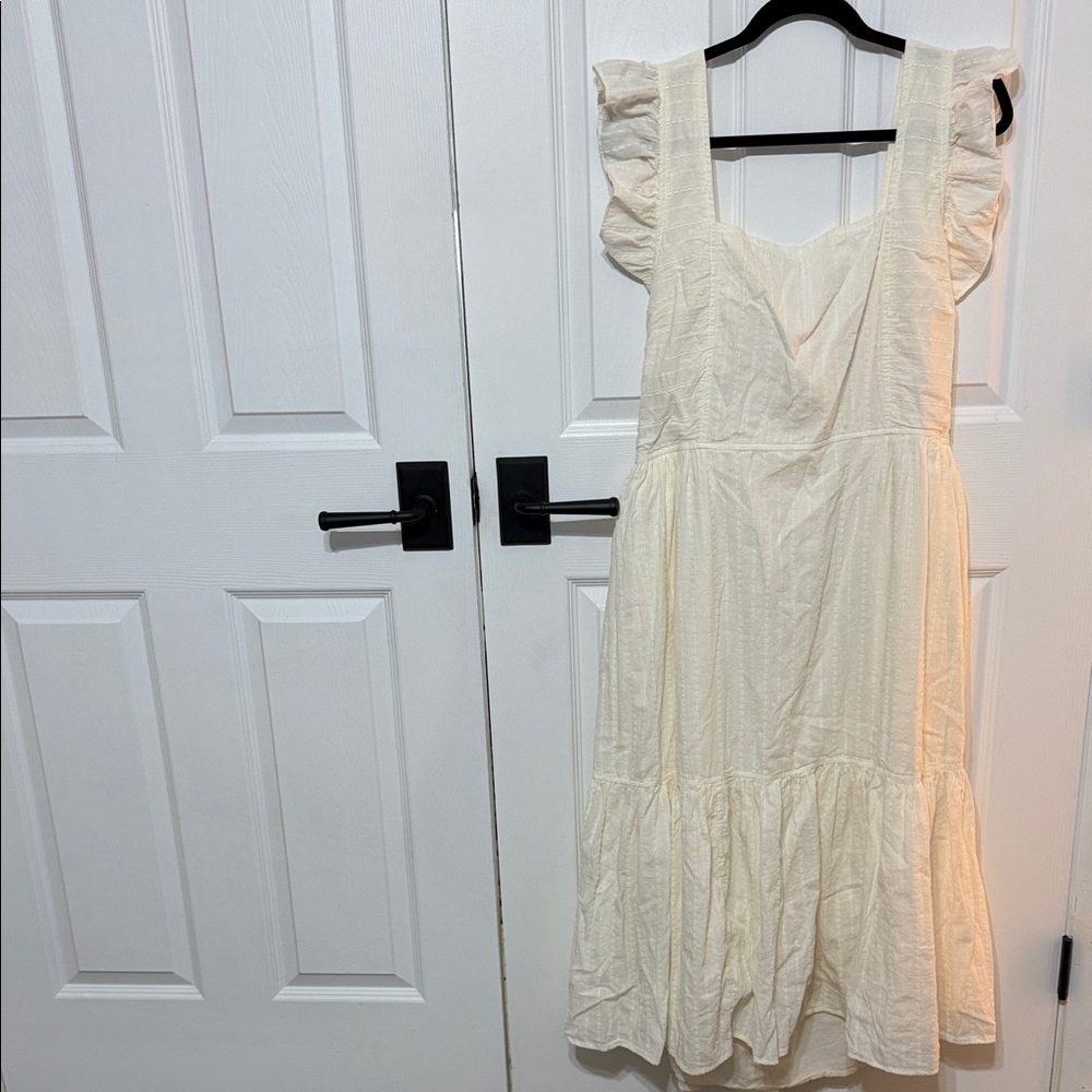 Madewell Cream Midi Dress with Ruffle Sleeves